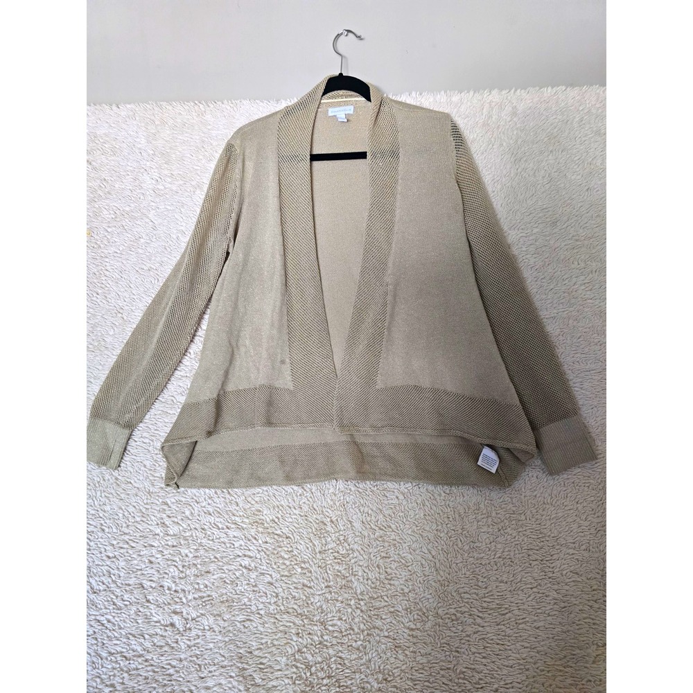 Charter Club Women's Metallic Knit Open Front Cardigan Sweater Beige L